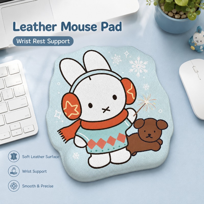 Laptop Editing Accessories - Anime Miffy Lederen Muismat met Polsteun